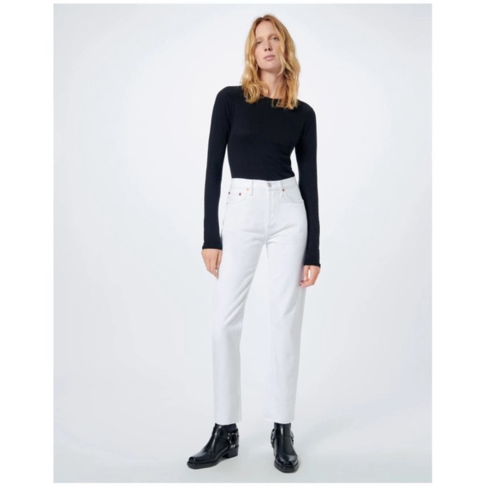 NWT RE/DONE White High Rise Ankle Crop Raw Hem Straight Leg Jeans Size 27